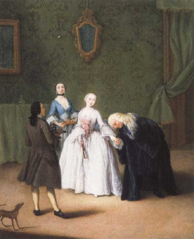 Pietro Longhi A Nobleman Kissing a Lady-s Hand oil painting image